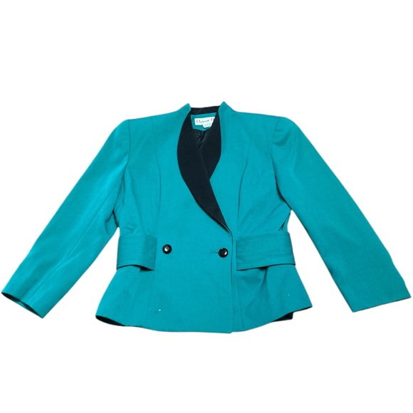 Vintage Christian Dior Double Breasted Blazer Size:8 Color: Teal and Black - Picture 1 of 14